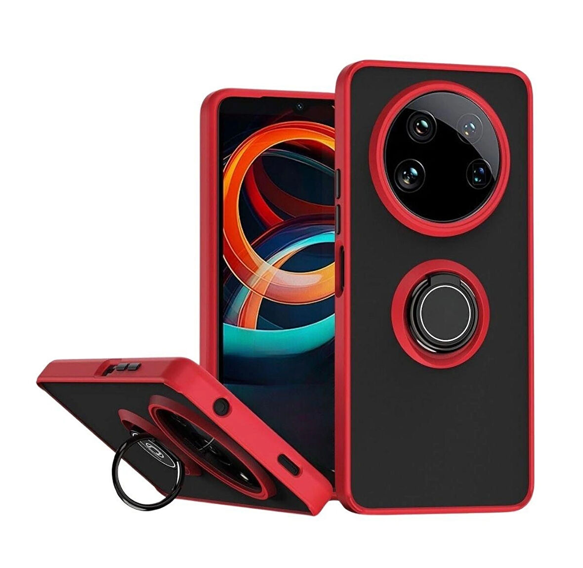 Xiaomi 15 Ultra Uyumlu Kılıf Yüzüklü Standlı Extra Darbe Koruma Sert Silikon Kapak - Kırmızı