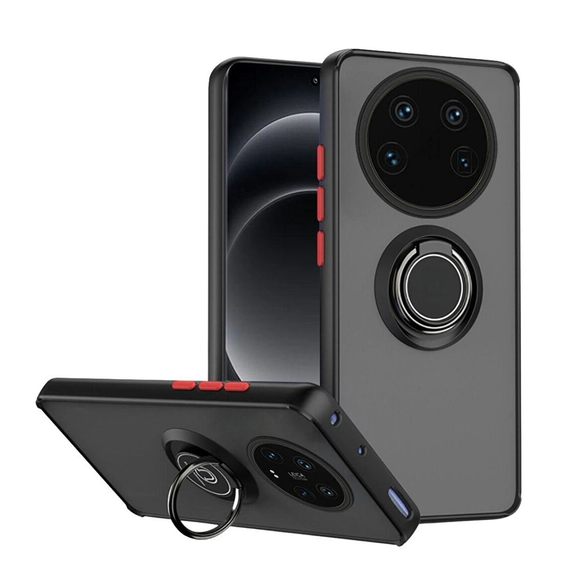 Xiaomi 15 Ultra Uyumlu Kılıf Yüzüklü Standlı Extra Darbe Koruma Sert Silikon Kapak - Siyah