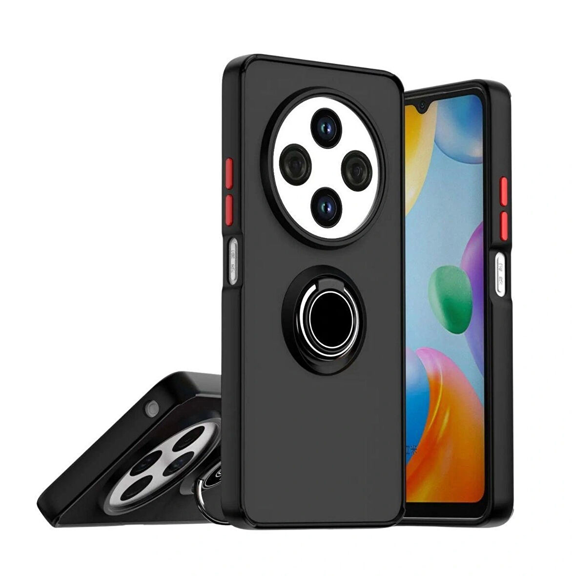 Redmi A4 Uyumlu Kılıf Yüzüklü Standlı Extra Darbe Koruma Sert Silikon Kapak - Siyah