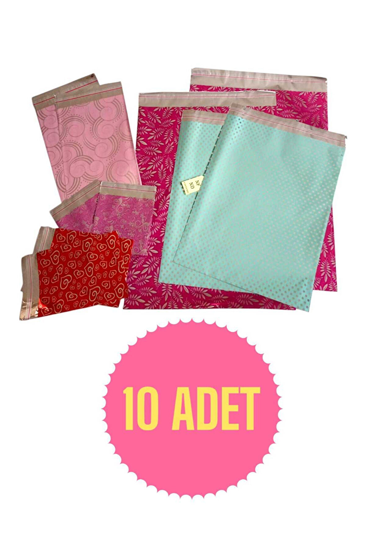 10 ADET METALİZE HEDİYE POŞETİ KENDİNDEN YAPIŞKANLI 11x12, 12x17, 15x25, 25x35, 30x45 2'şer tane