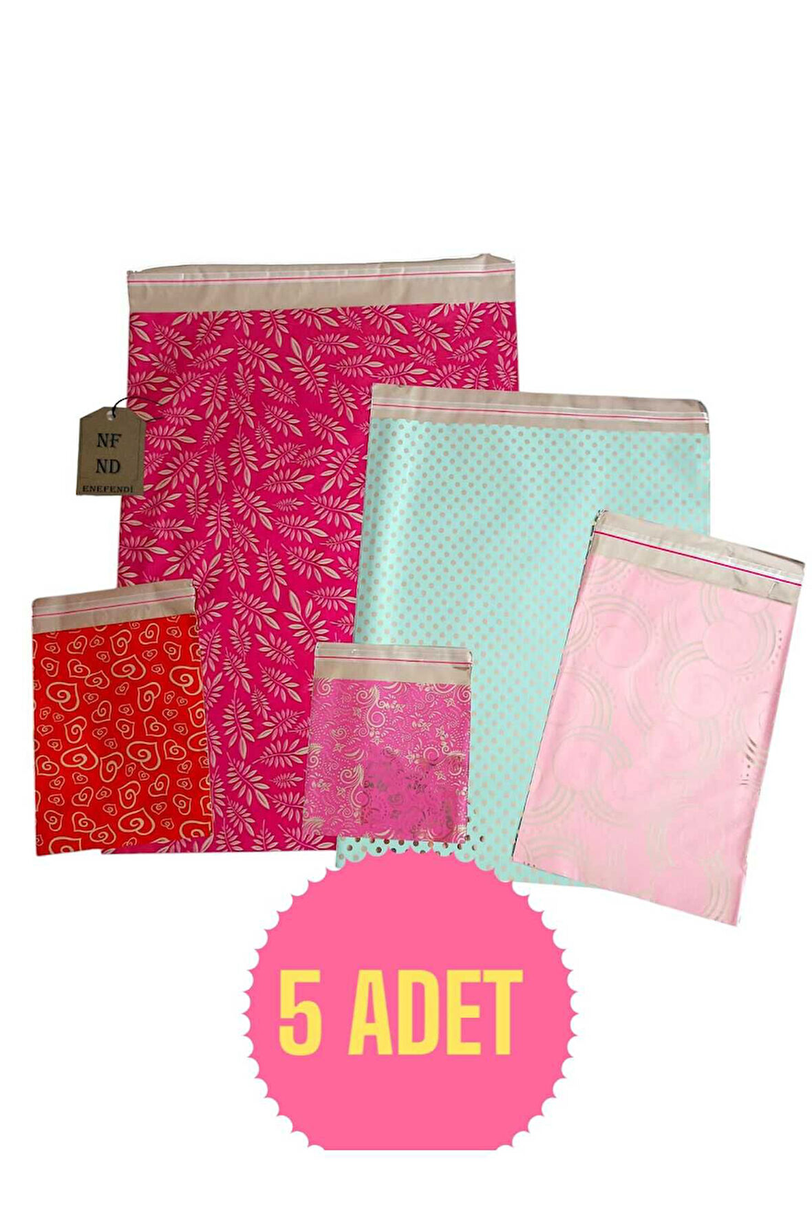 5 ADET METALİZE HEDİYE POŞETİ KENDİNDEN YAPIŞKANLI 11x12, 12x17, 15x25, 25x35, 30x45 1'er tane