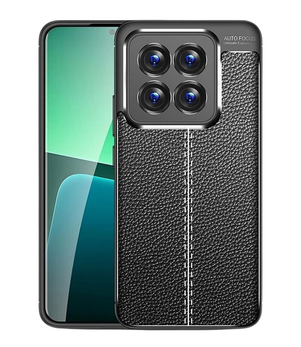 Xiaomi 14 Pro Deri Desenli Silikon Kılıf - Extra Darbe Emici Kamera Korumalı Kapak