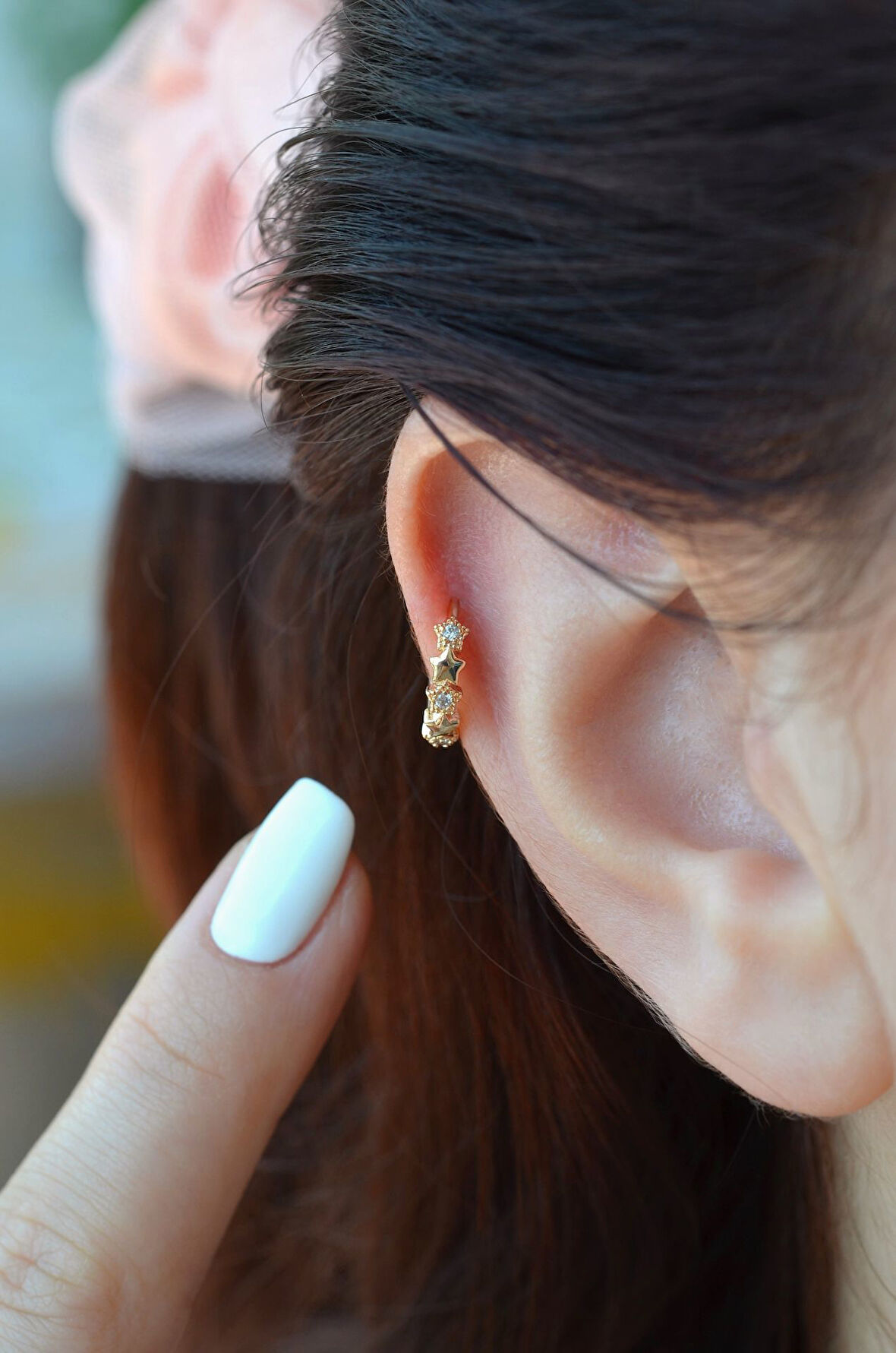 Gold Renk Sıralı Yıldızlı Helix Küpesi Kıkırdak Conch Lob Tek Adet