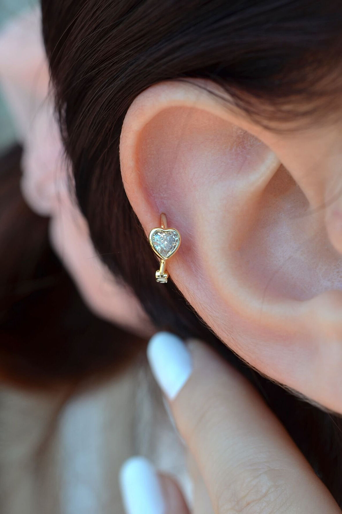 Tektaş Kalp Helix Piercing Kıkırdak Lob Halka Model Küpe Tek Adet