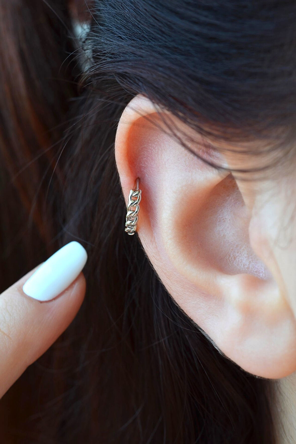 Zincir Model Gümüş Renk Helix Küpesi Kıkırdak Conch Lob Tek Adet