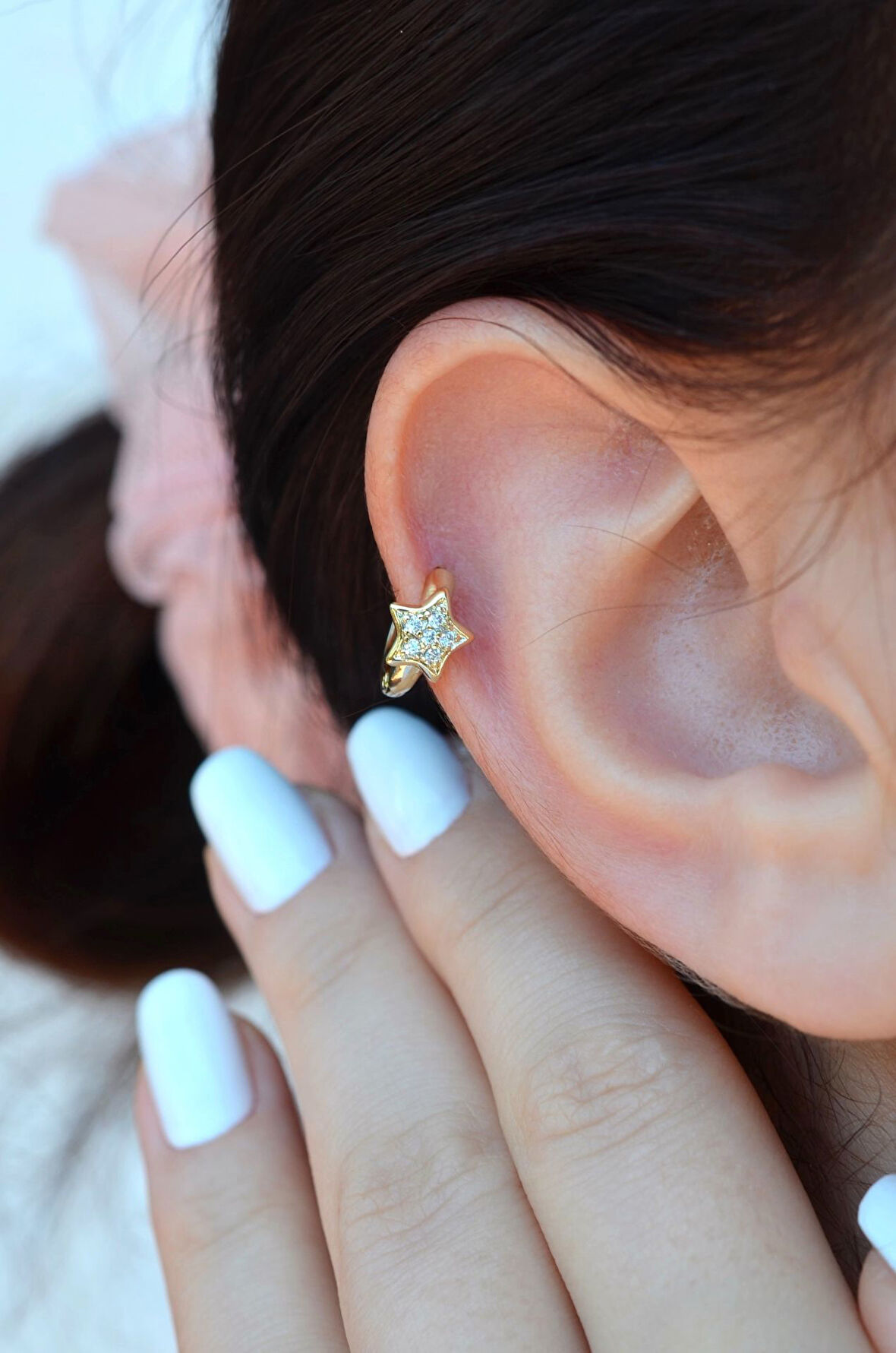 Zirkon Yıldız Helix Piercing Tragus Kıkırdak Lob Halka Model Küpe Tek Adet