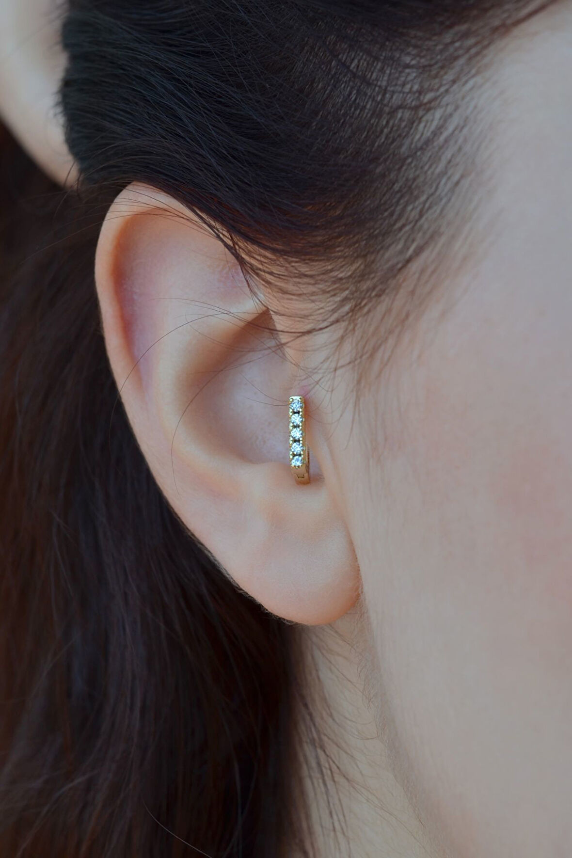 Gold Zirkon Taşlı Kare Halka Tragus Helix Piercing Kıkırdak Tek Adet