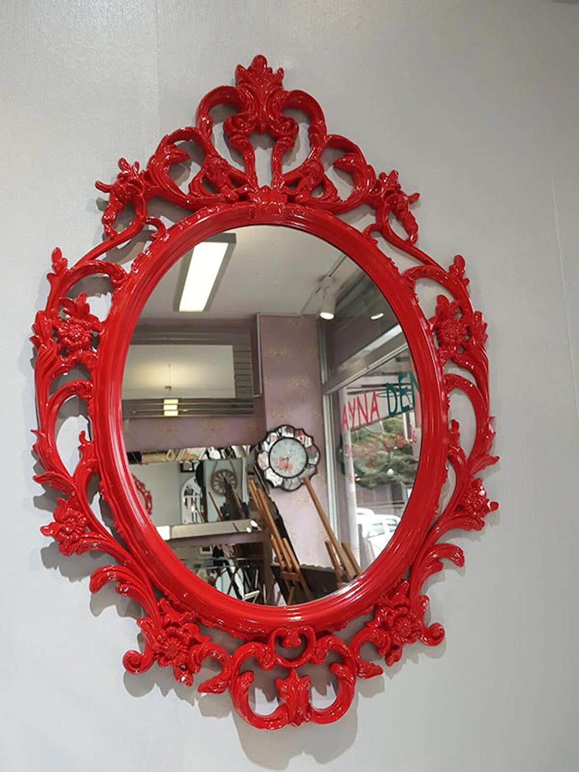 Ayna Denizi Vintage Red Taç Model Kırmızı Renk Dekoratif Ayna