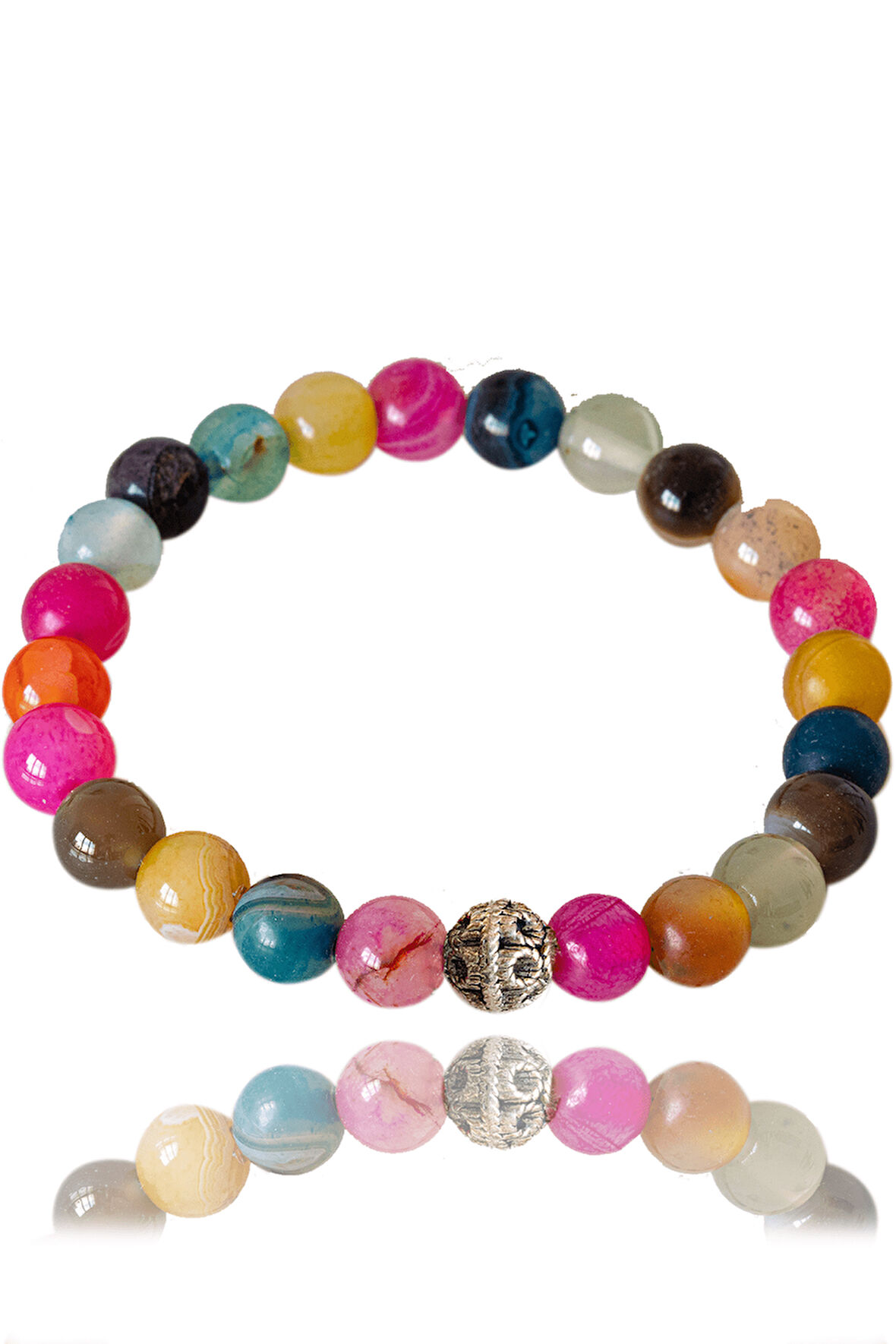 Sertifikalı Mix Akik Taşı Bileklik (Mavi, Pembe, Yeşil, Beyaz, Turuncu, Kahve, Sarı Akik Taşı)