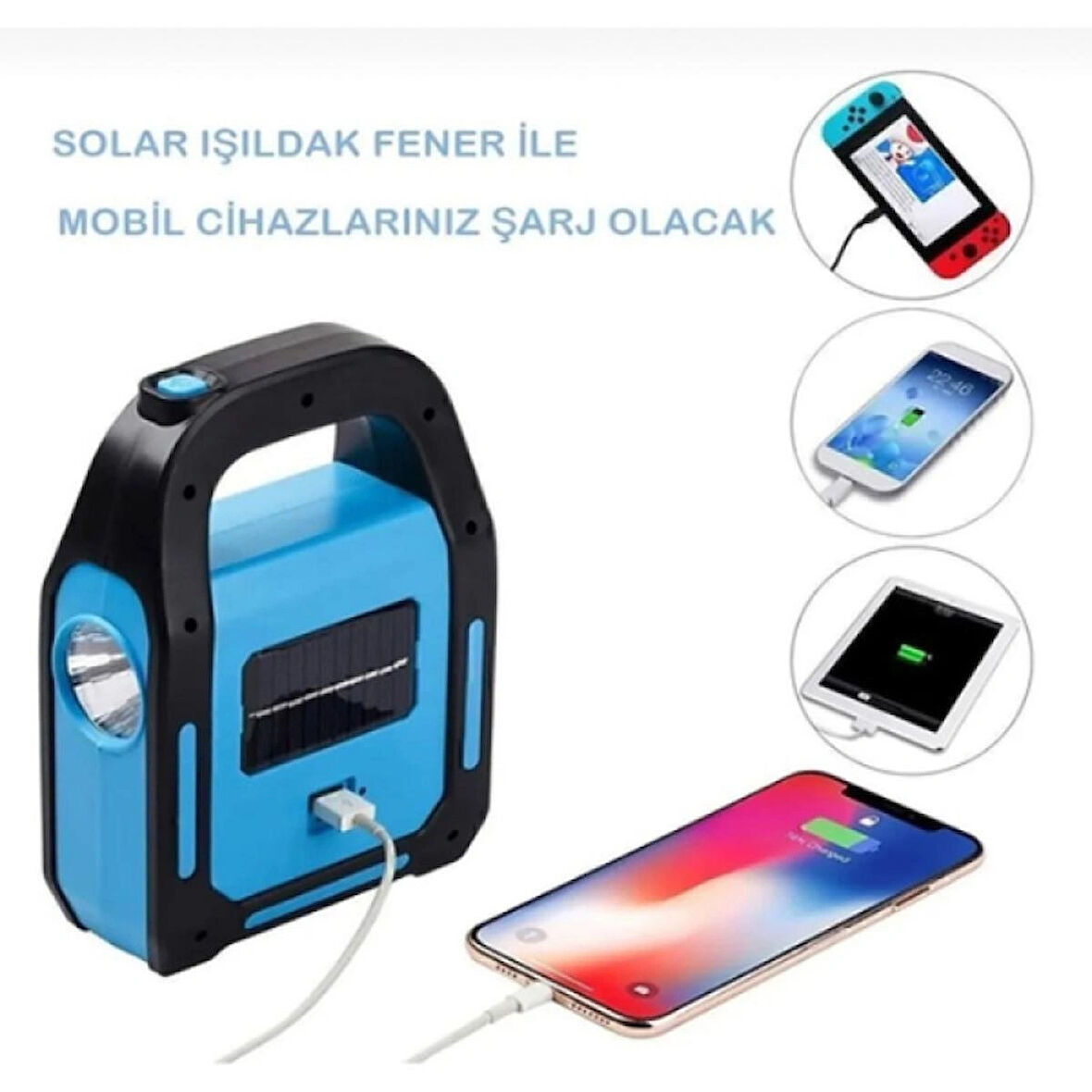 Güneş Enerjili Işıldak ve Powerbank Özellikli Kamp Lambası 