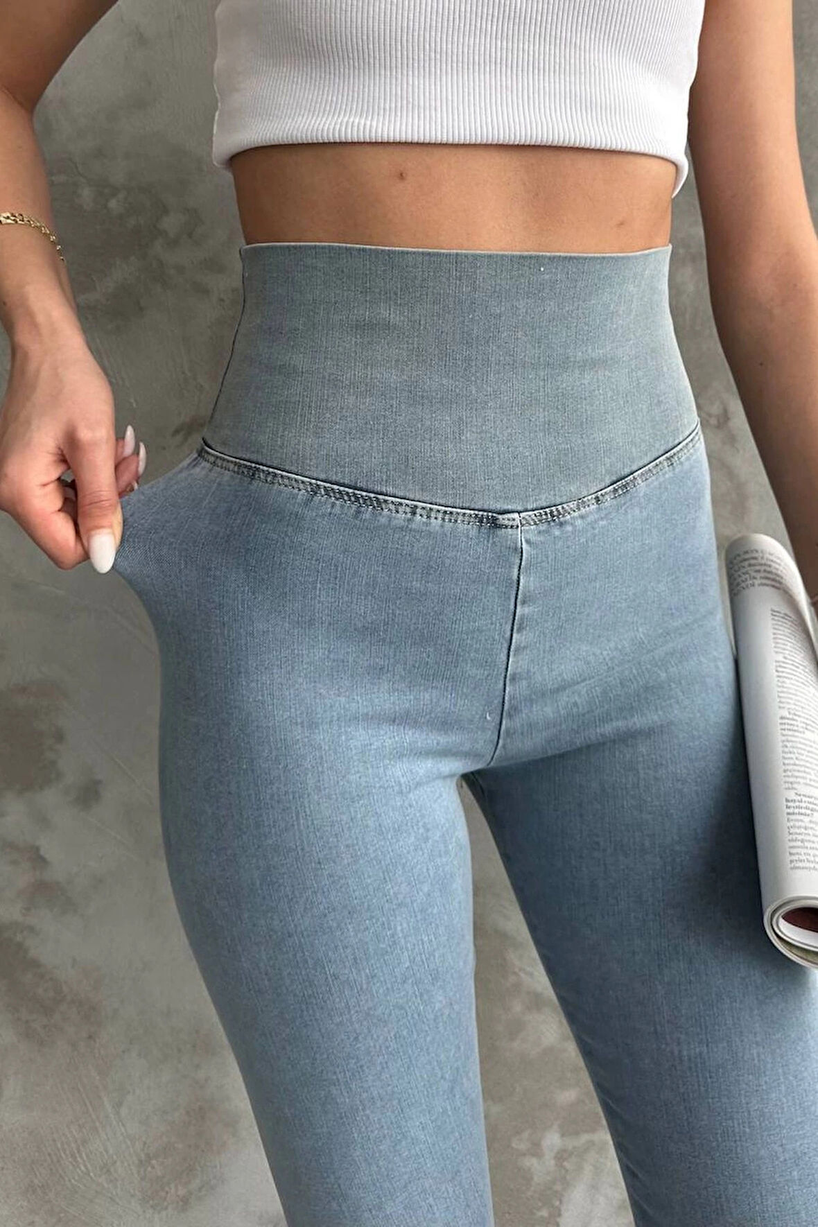 Buz Mavi Ekstra Yüksek Bel Kot Tayt Pantolon Jeggings