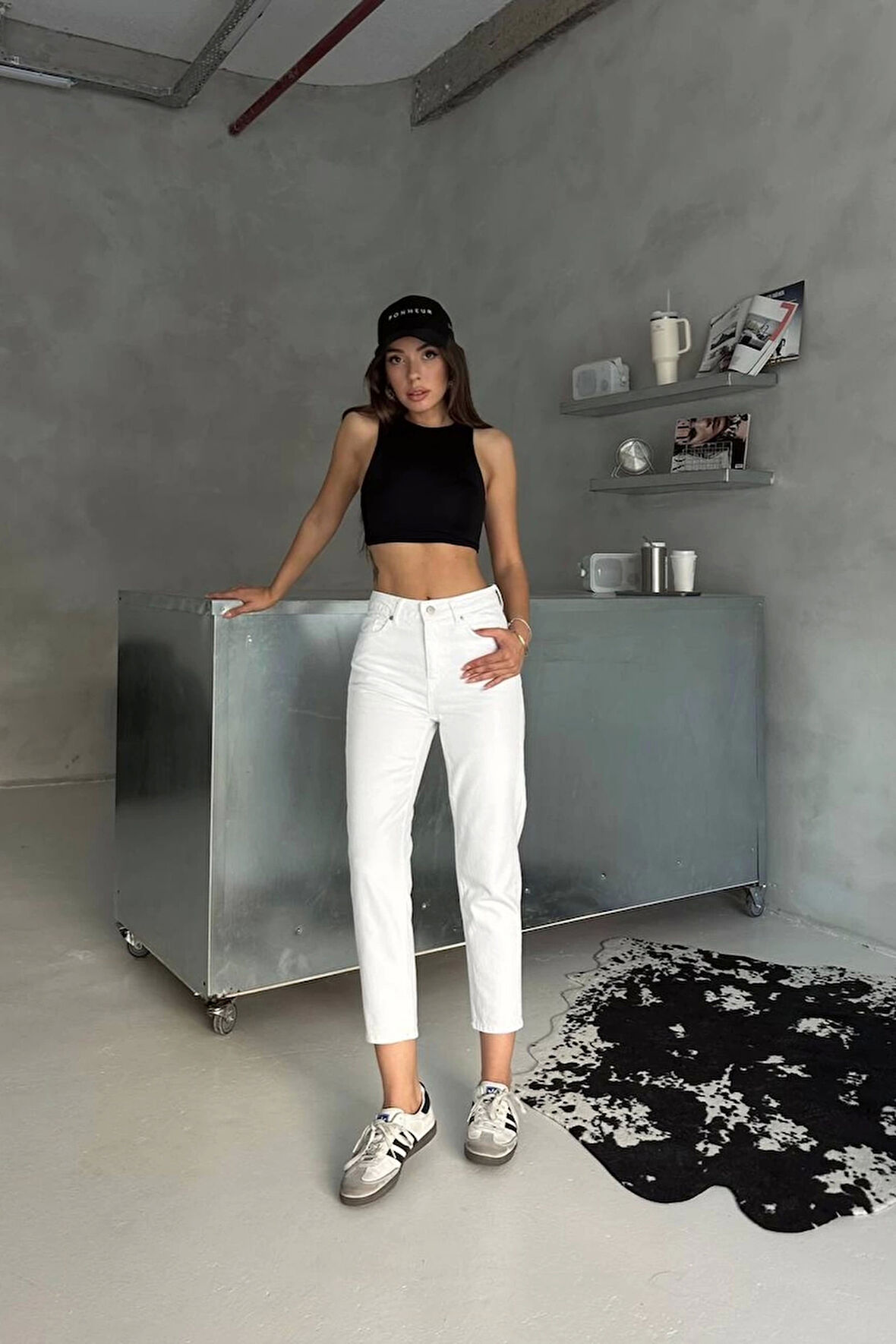 Premium Beyaz Renk Mom Jeans