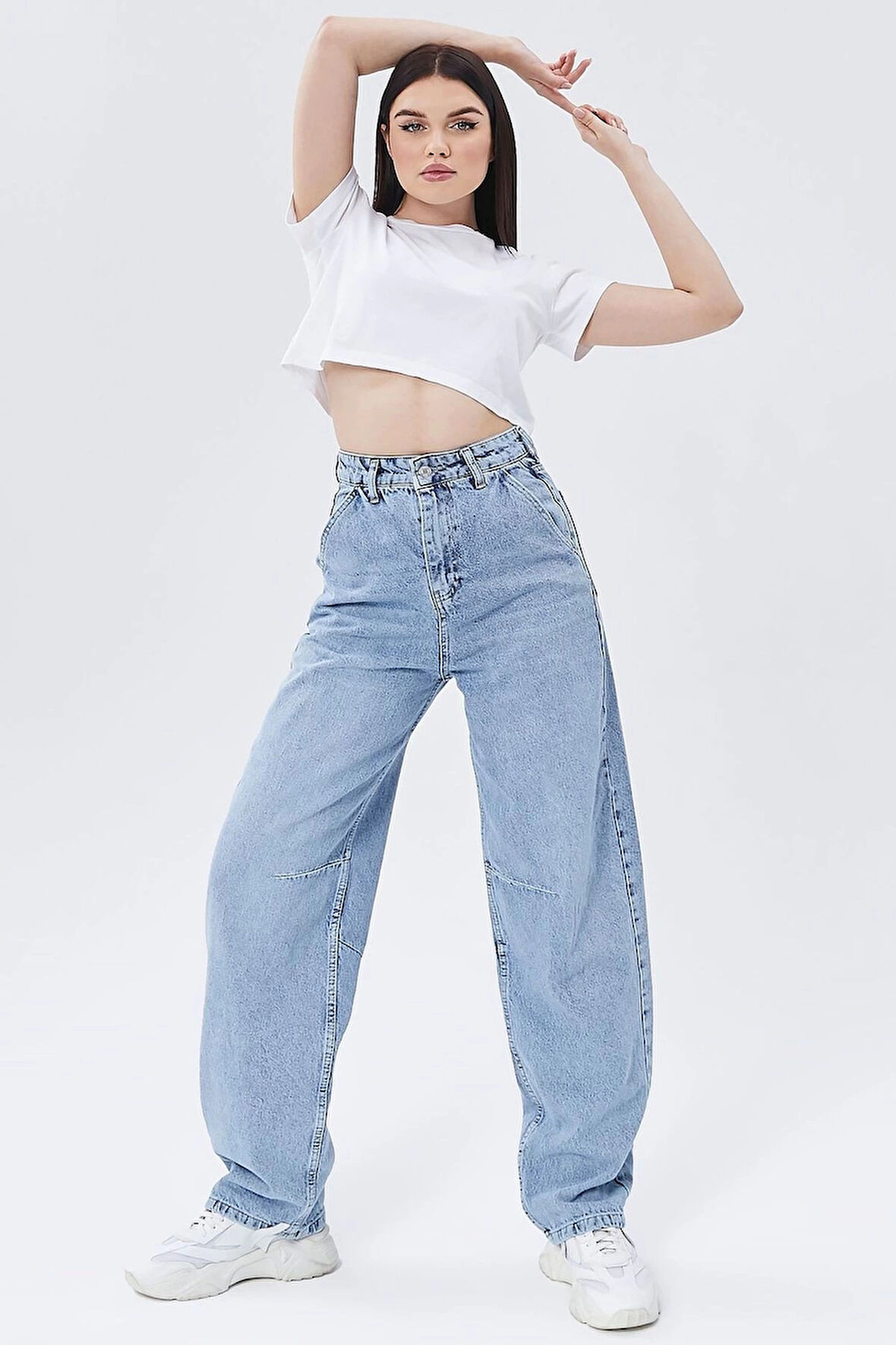 Buz Mavi Premium  Ayarlanabilir Tokalı Baggy Jeans