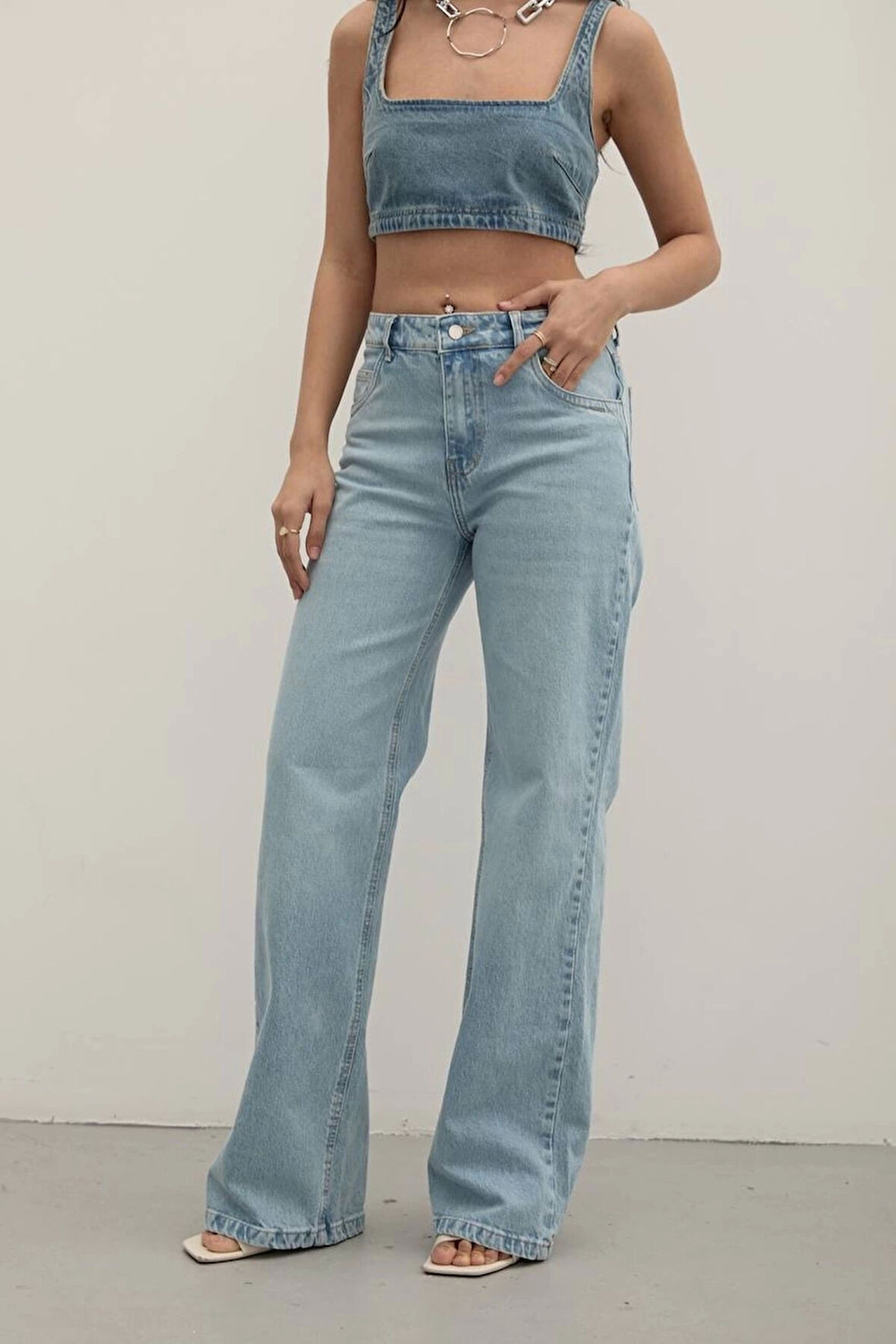 Premium Yıkamalı Wide Leg Jeans