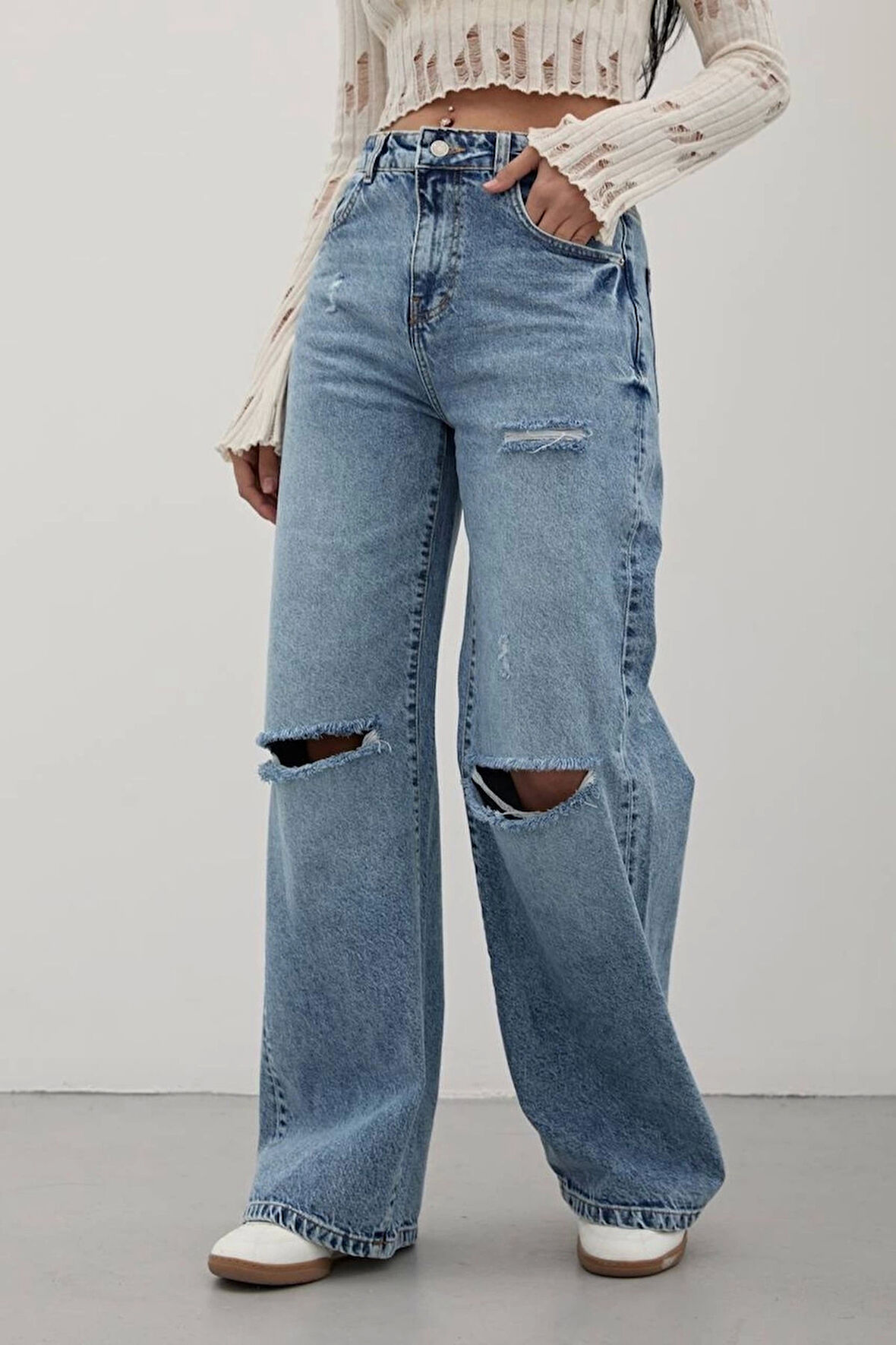 Premium Yıkamalı Wide Leg Jeans
