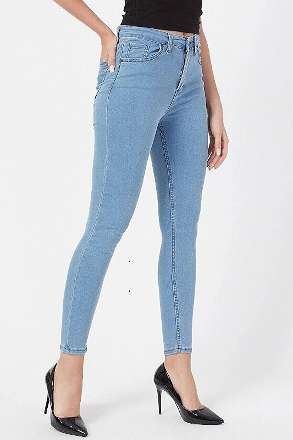 Toz Mavi Yüksek Bel Pantolon Skinny Jeans