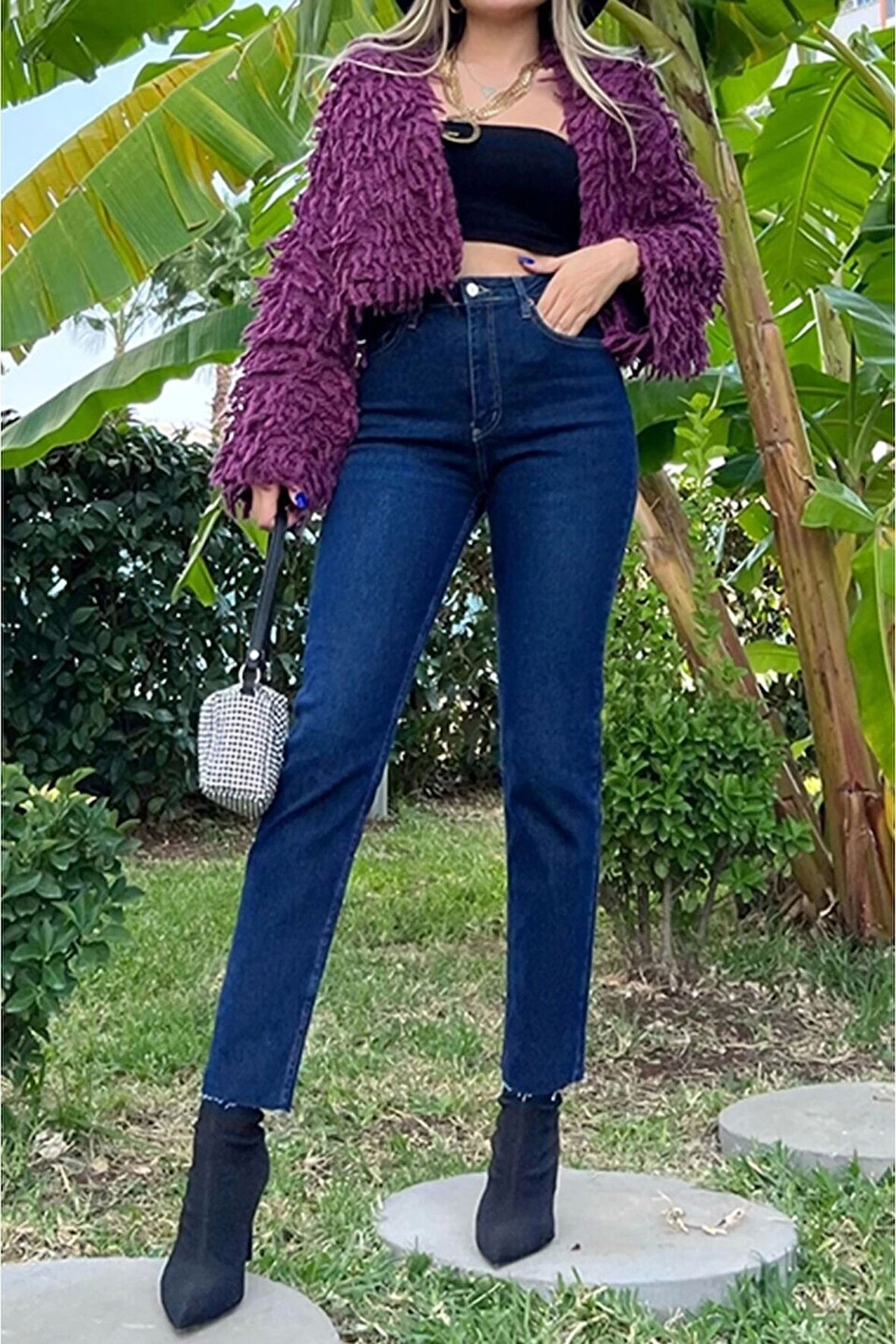 Lacivert Mom Fit Jeans Boyfriend Yüksek Bel Pantolon