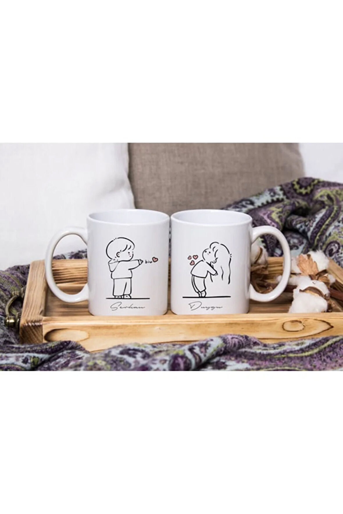 Sevgililer Gününe Özel| Kişiselleştirilebilir 14 Şubat Hediye Çift Kupa Bardak Seti