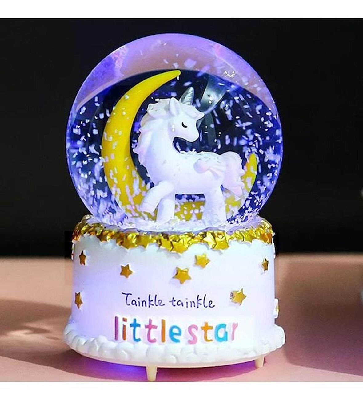 Sevgiliye Hediye Unicorn Orta Boy Işıklı Müzikli Kar Küresi