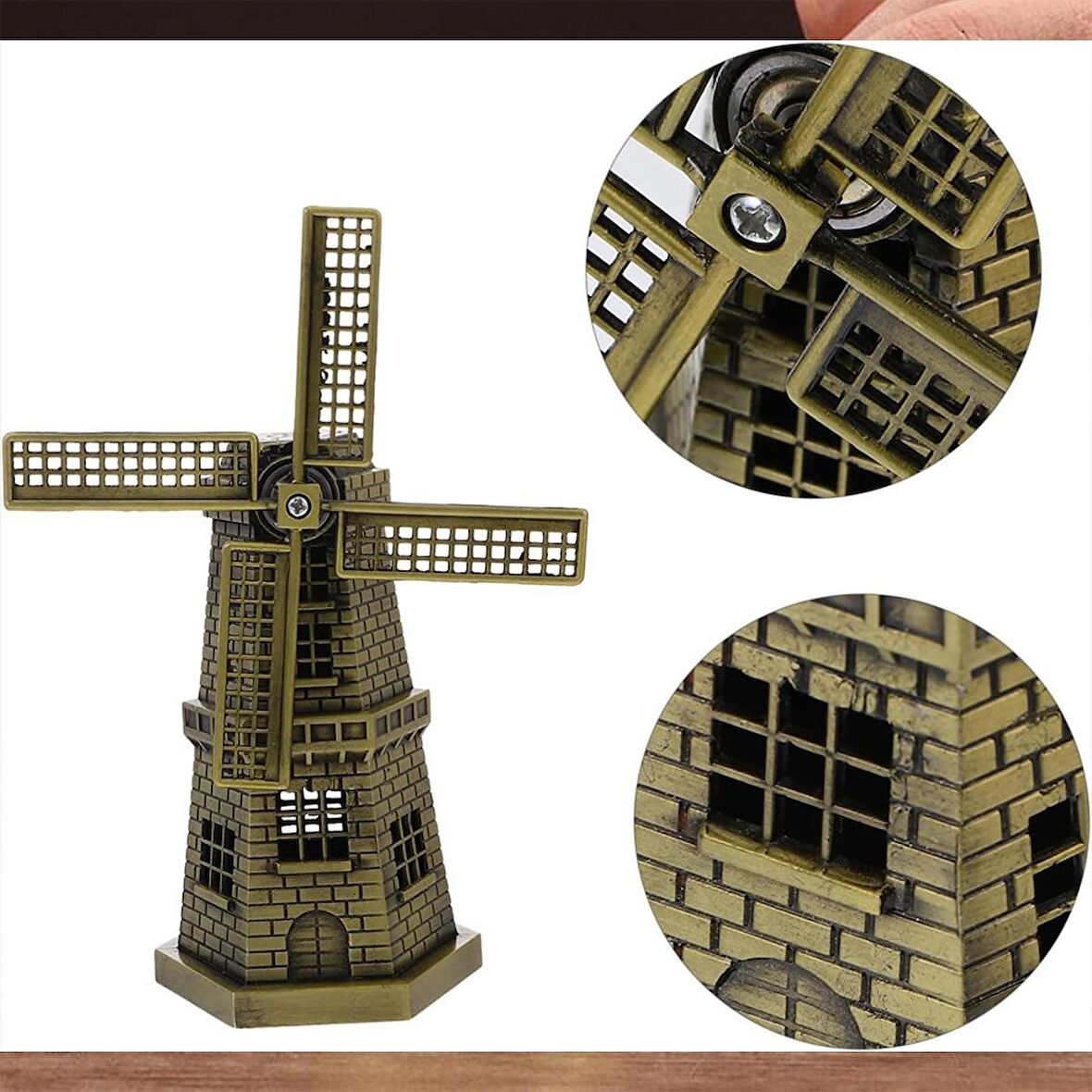 Vintage Metal Hollanda Yel Değirmeni Biblo Antik Bronz 17cm