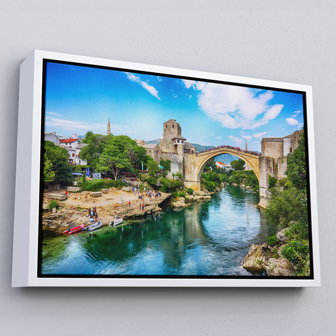 Beyaz Çerçeveli Mostar Köprüsü Kanvas Duvar Tablosu