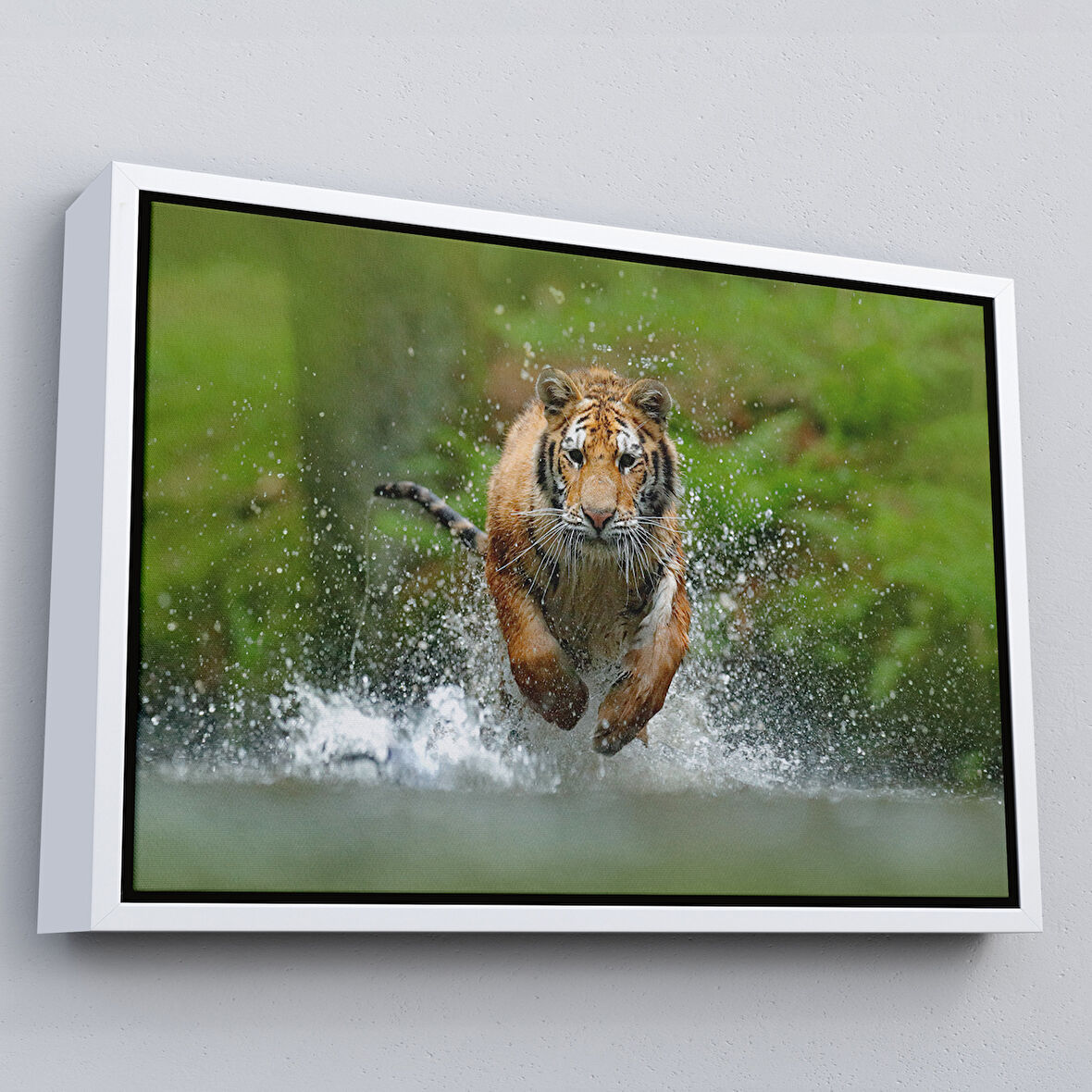 Altın Çerçeveli Koşan Kaplan Dekoratif Kanvas Tablo