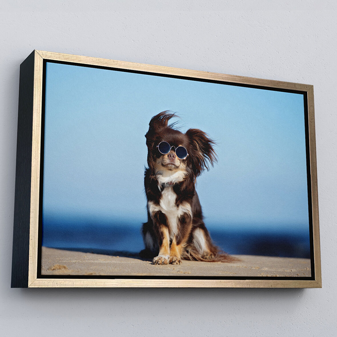 Altın Çerçeveli Küçük Köpek Dekoratif Kanvas Tablo