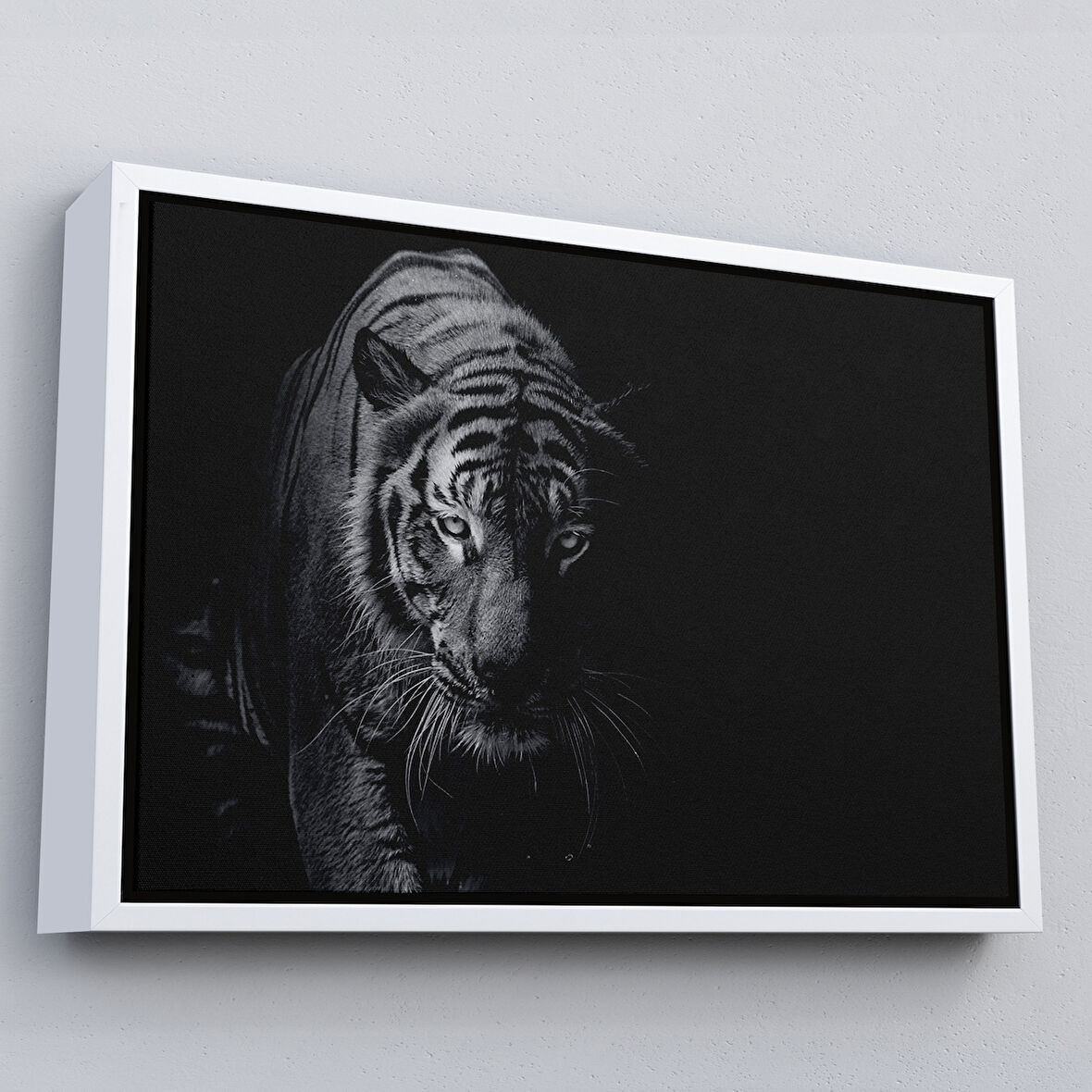 Beyaz Çerçeveli Kaplan Dekoratif Kanvas Tablo