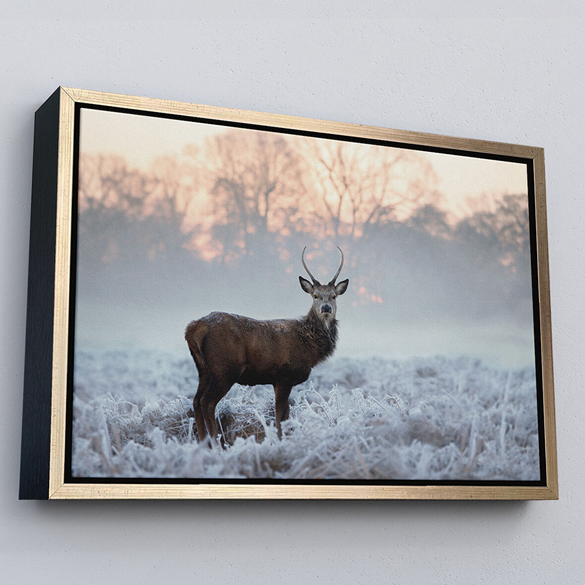 Altın Çerçeveli Geyik Dekoratif Kanvas Tablo