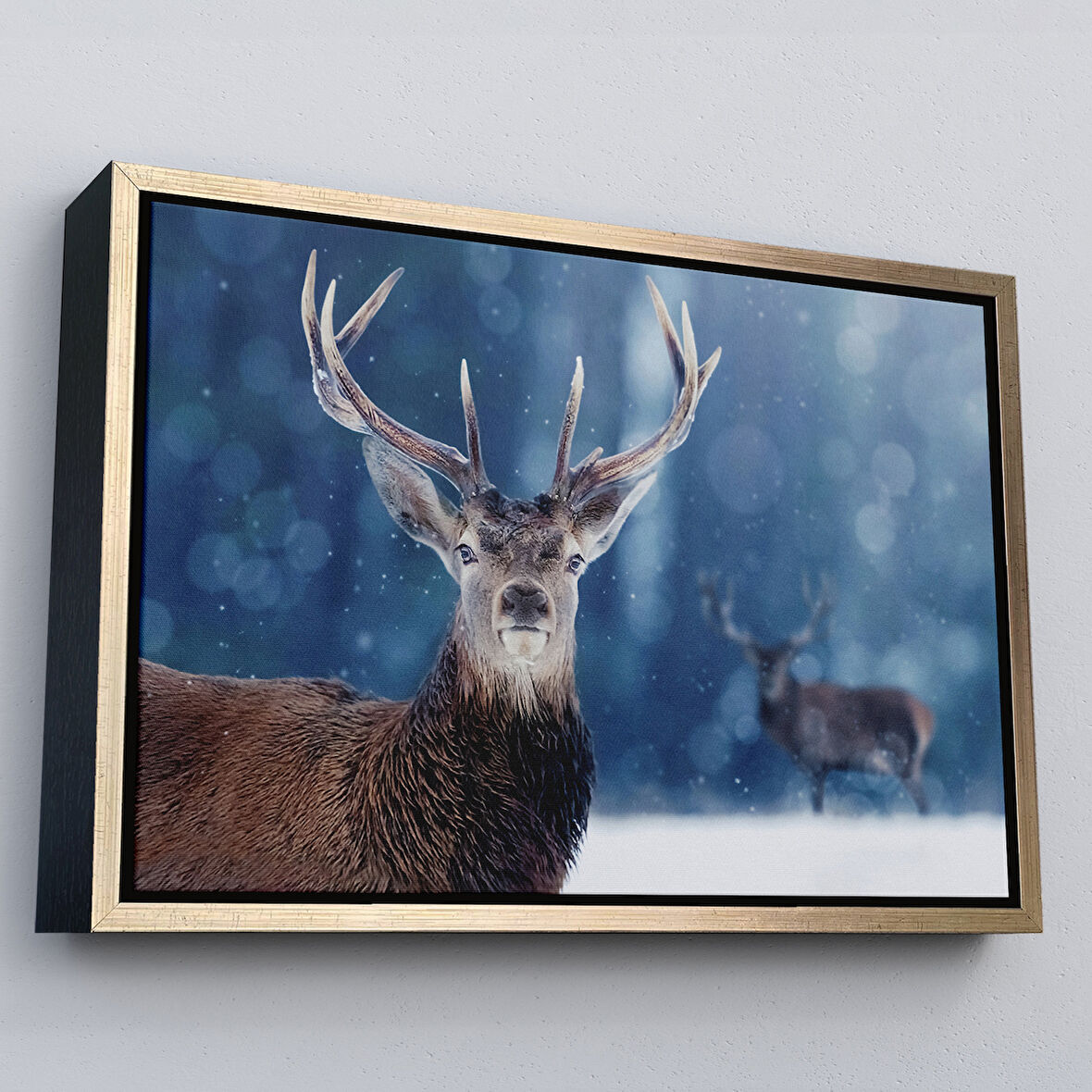 Altın Çerçeveli Geyik Dekoratif Kanvas Tablo