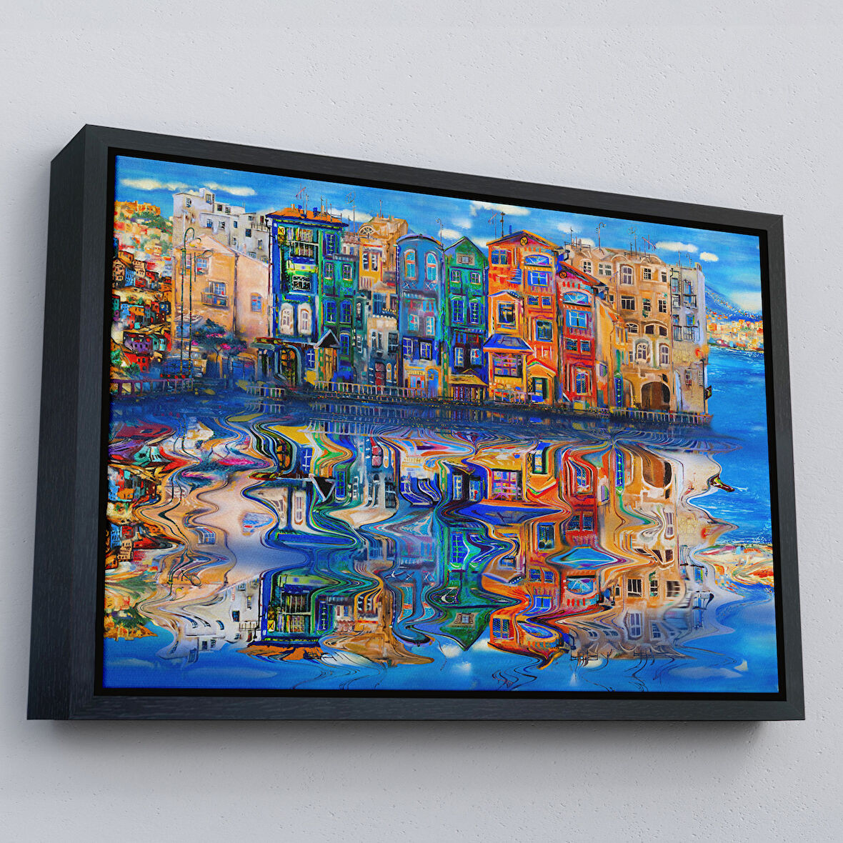 Siyah Çerçeveli Amsterdam Hollada Şehir Yansıması Duvar Tablosu