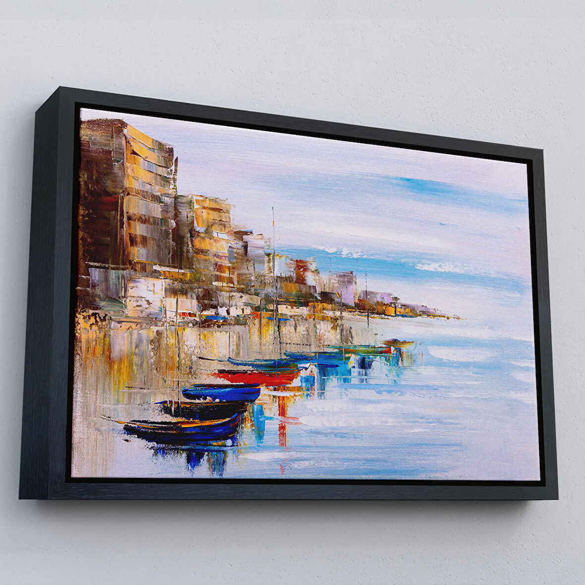 Siyah Çerçeveli Mykonos Limanı Duvar Tablosu