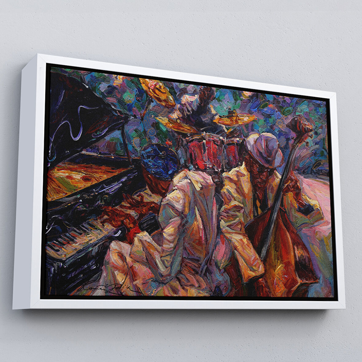 Beyaz Çerçeveli Caz Müzİği Yapan Grup Duvar Tablosu