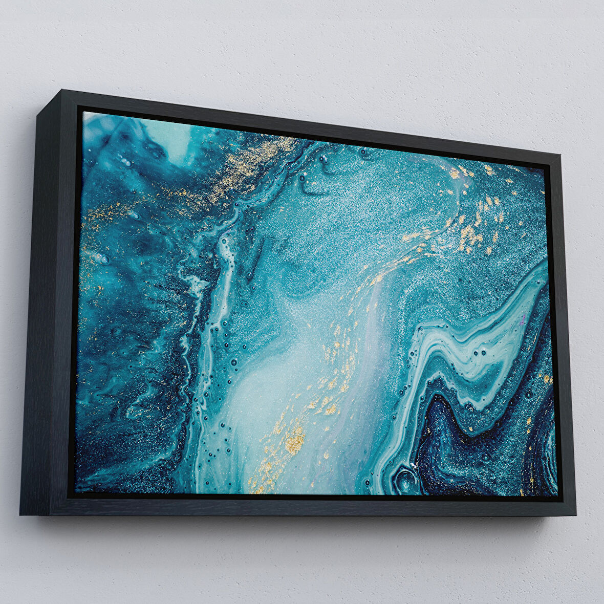 Siyah Çerçeveli Soyut Okyanus Derinlikleri Duvar Tablosu