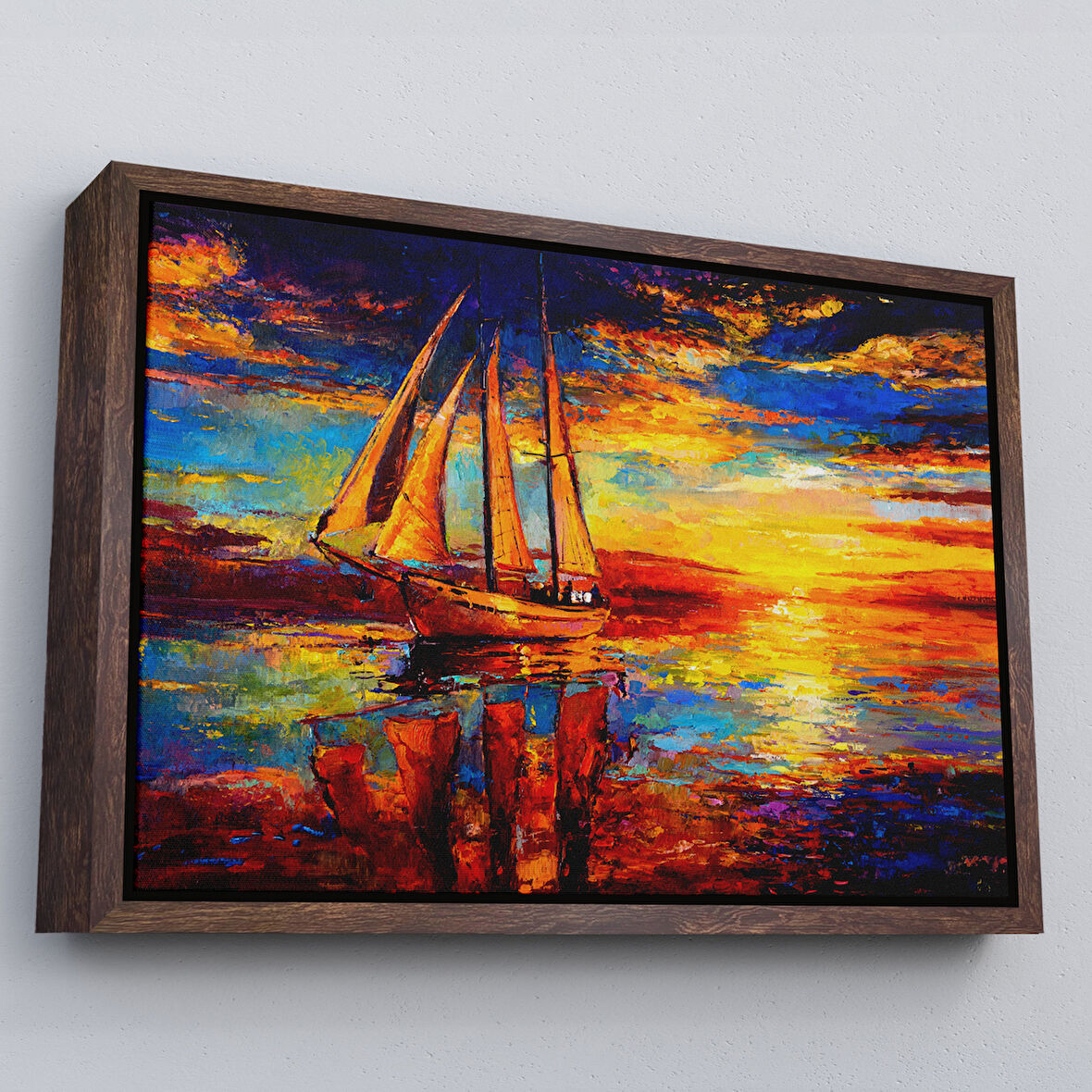 Kahverengi Çerçeveli Okyanustaki Büyük Yelkenli Duvar Tablosu