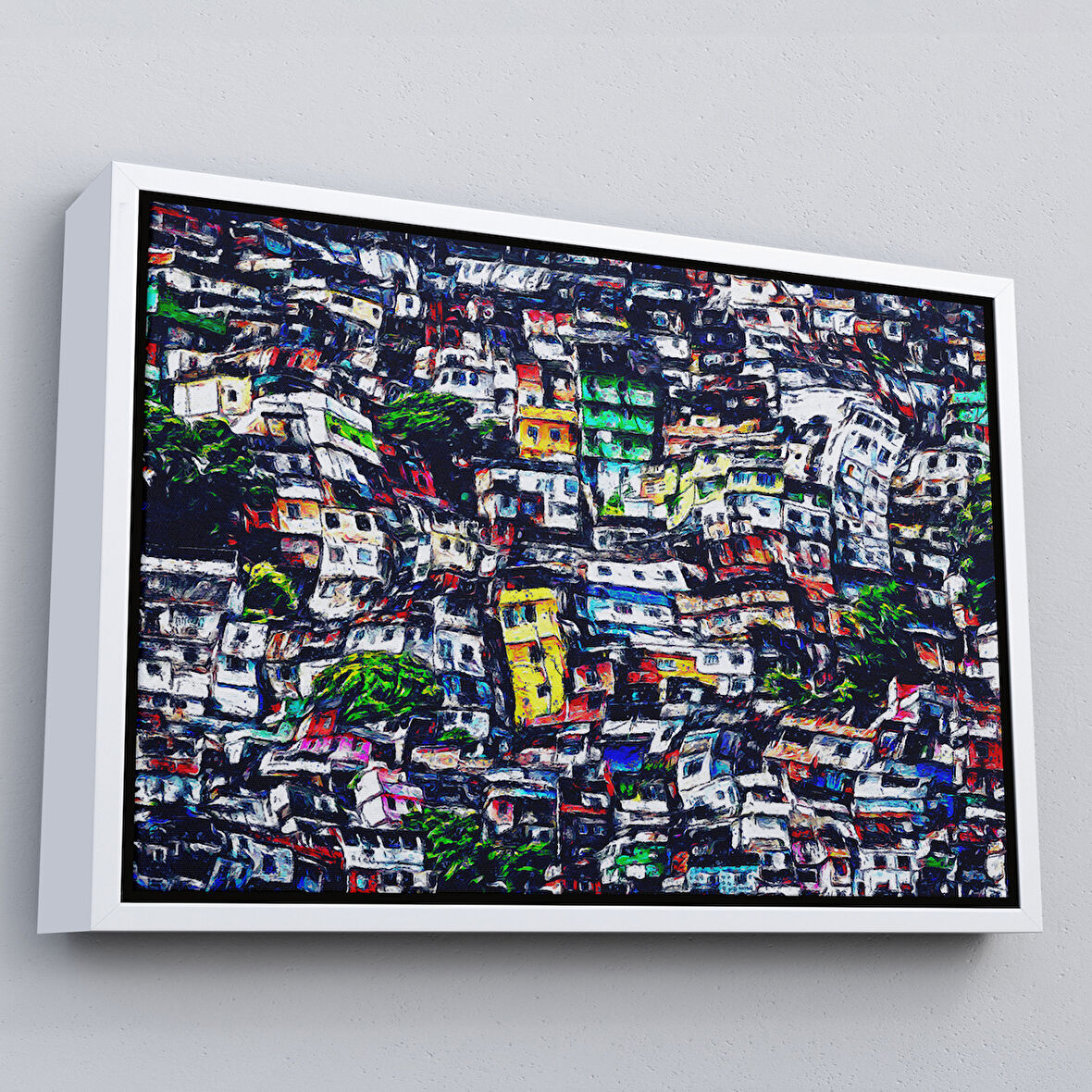 Beyaz Çerçeveli Kalabalık Şehir Manzarası Duvar Tablosu