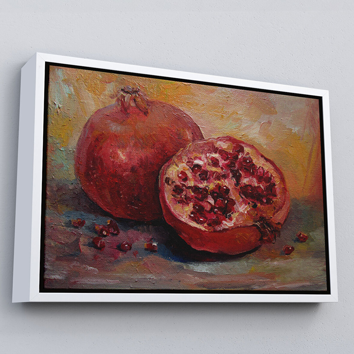 Beyaz Çerçeveli Nar Yağlı Boya Görünümlü Klasik Sanat Tablosu