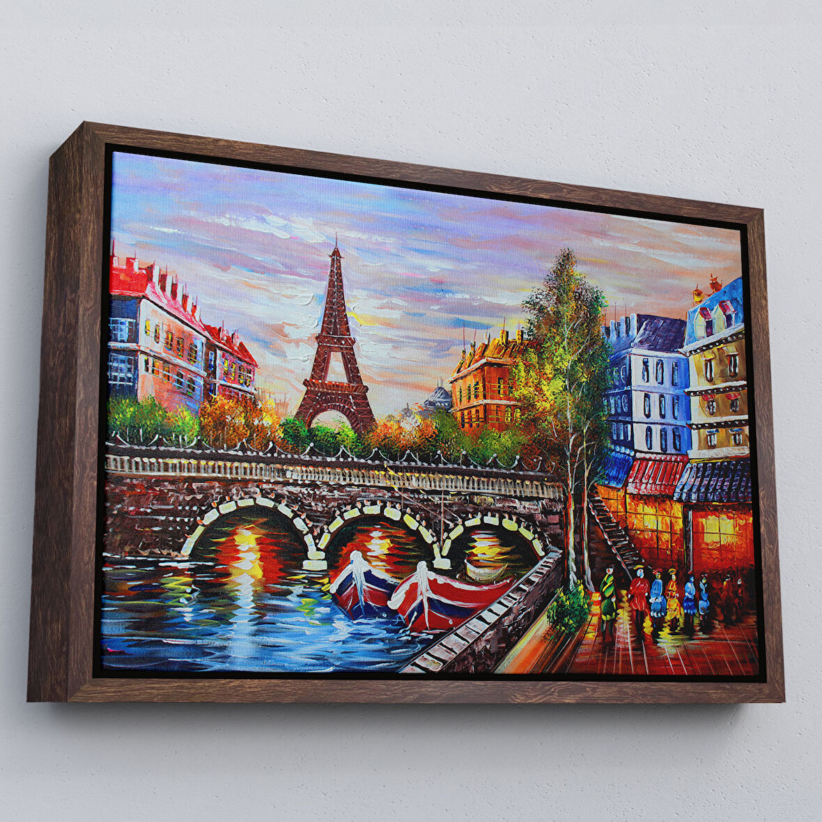 Kahverengi Çerçeveli Fransa Paris Eyfel Kulesi Manzaralı Duvar Tablosu