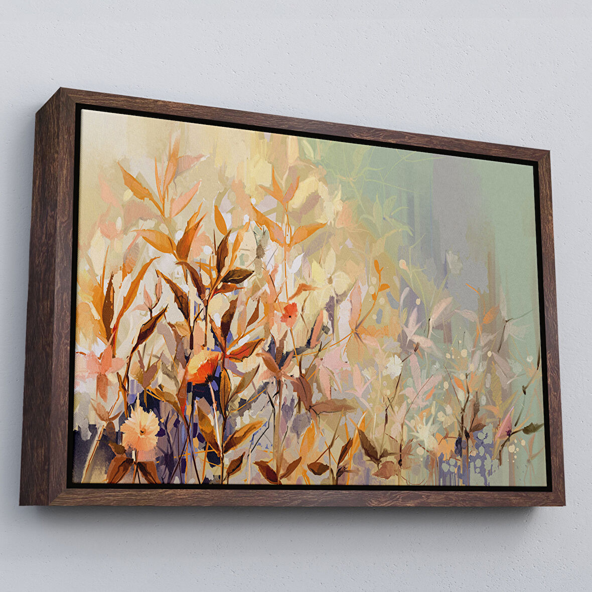 Kahverengi Çerçeveli Renkli Yapraklar Duvar Tablosu