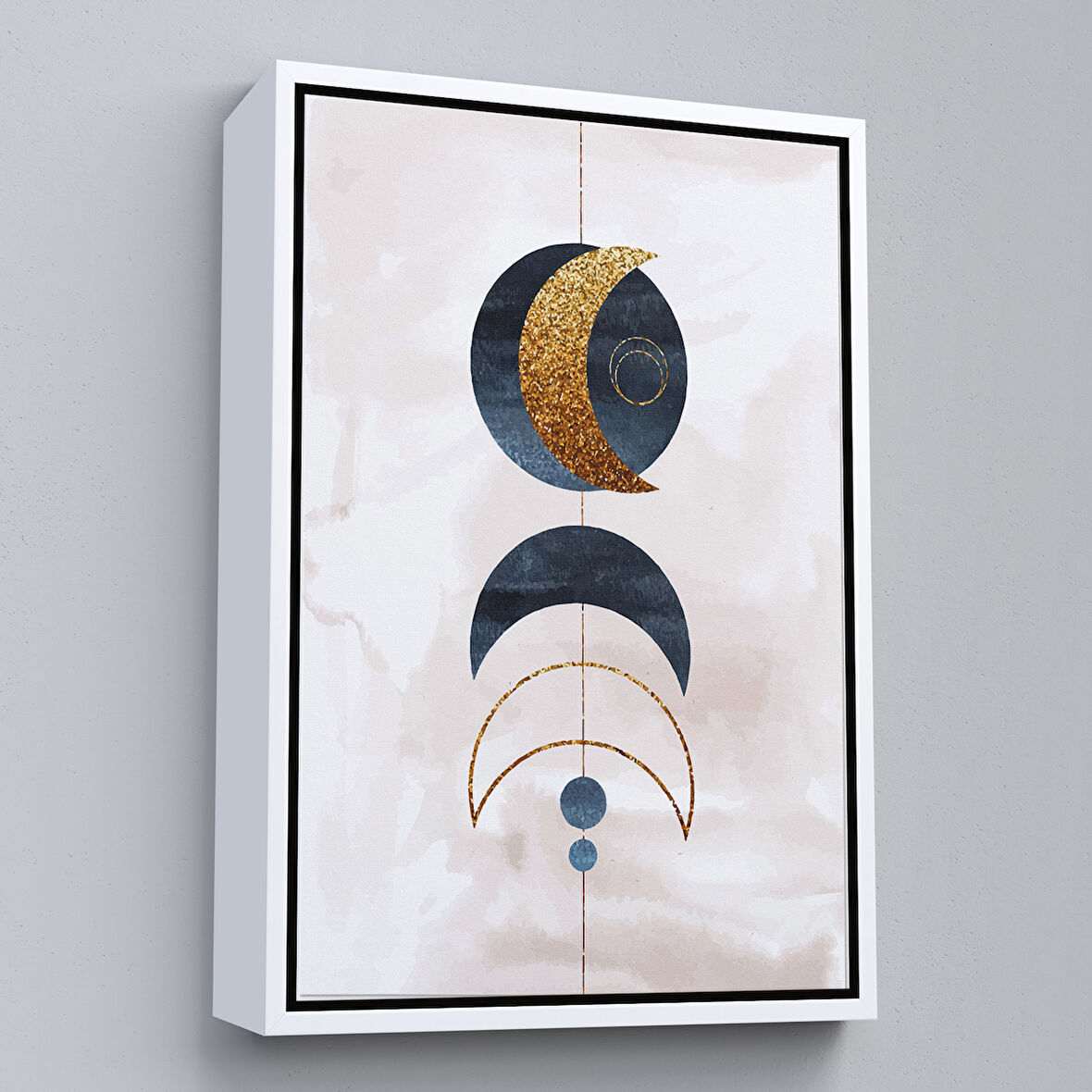 Beyaz Çerçeveli Dairesel Suluboya Soyut Tablo