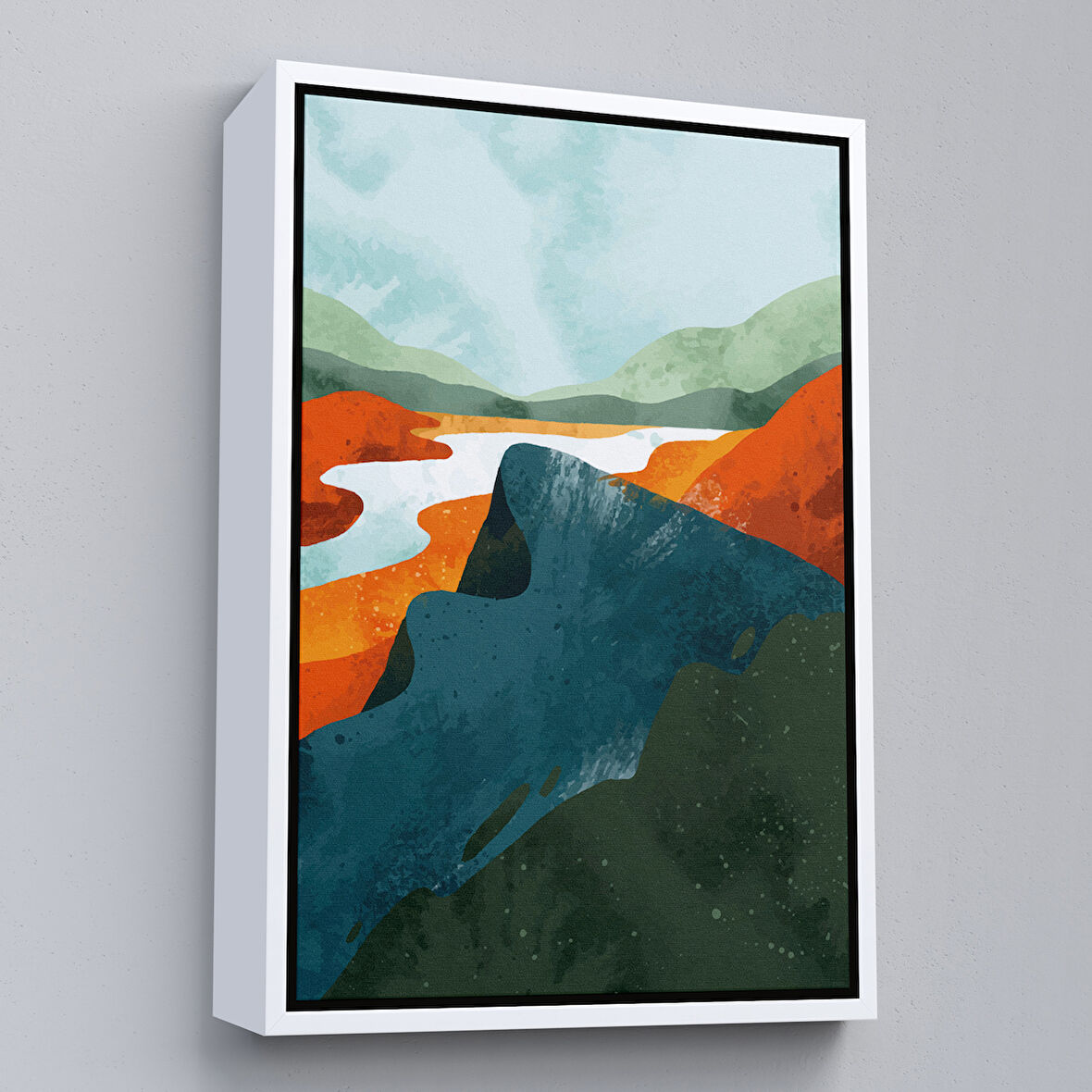 Beyaz Çerçeveli Soyut Yaz Tablosu