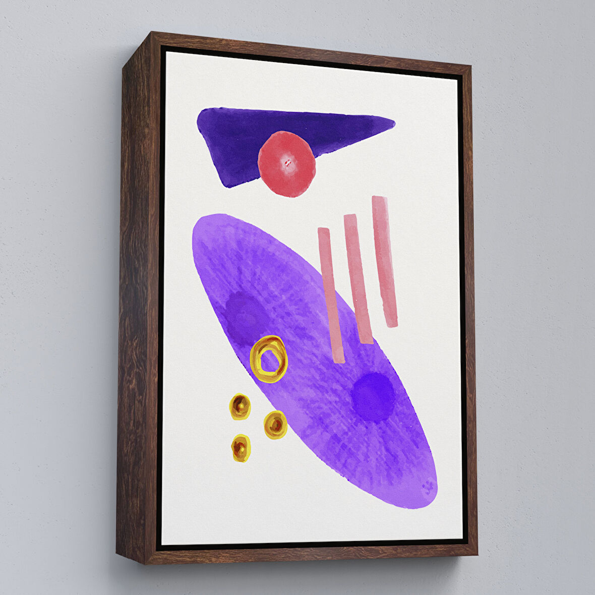 Kahverengi Çerçeveli Suluboya Görünümlü Soyut Tablo