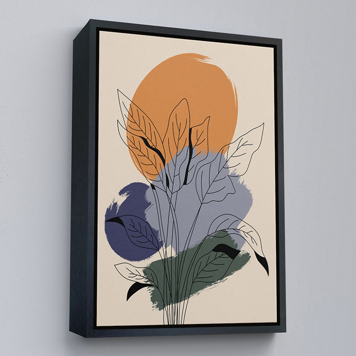 Siyah Çerçeveli Suluboya Görünümlü Soyut Tablo