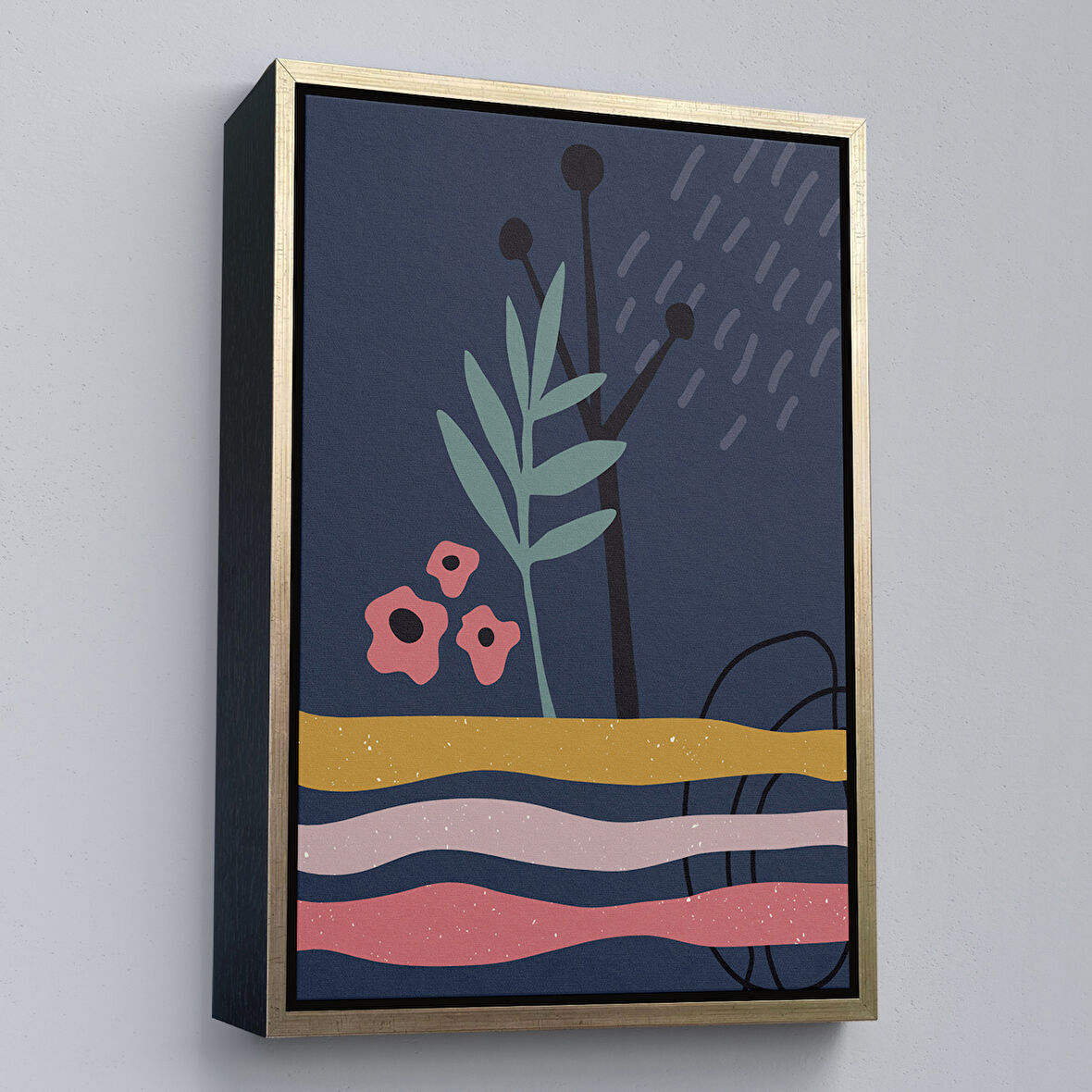 Altın Çerçeveli Soyut Yaprak Tablosu