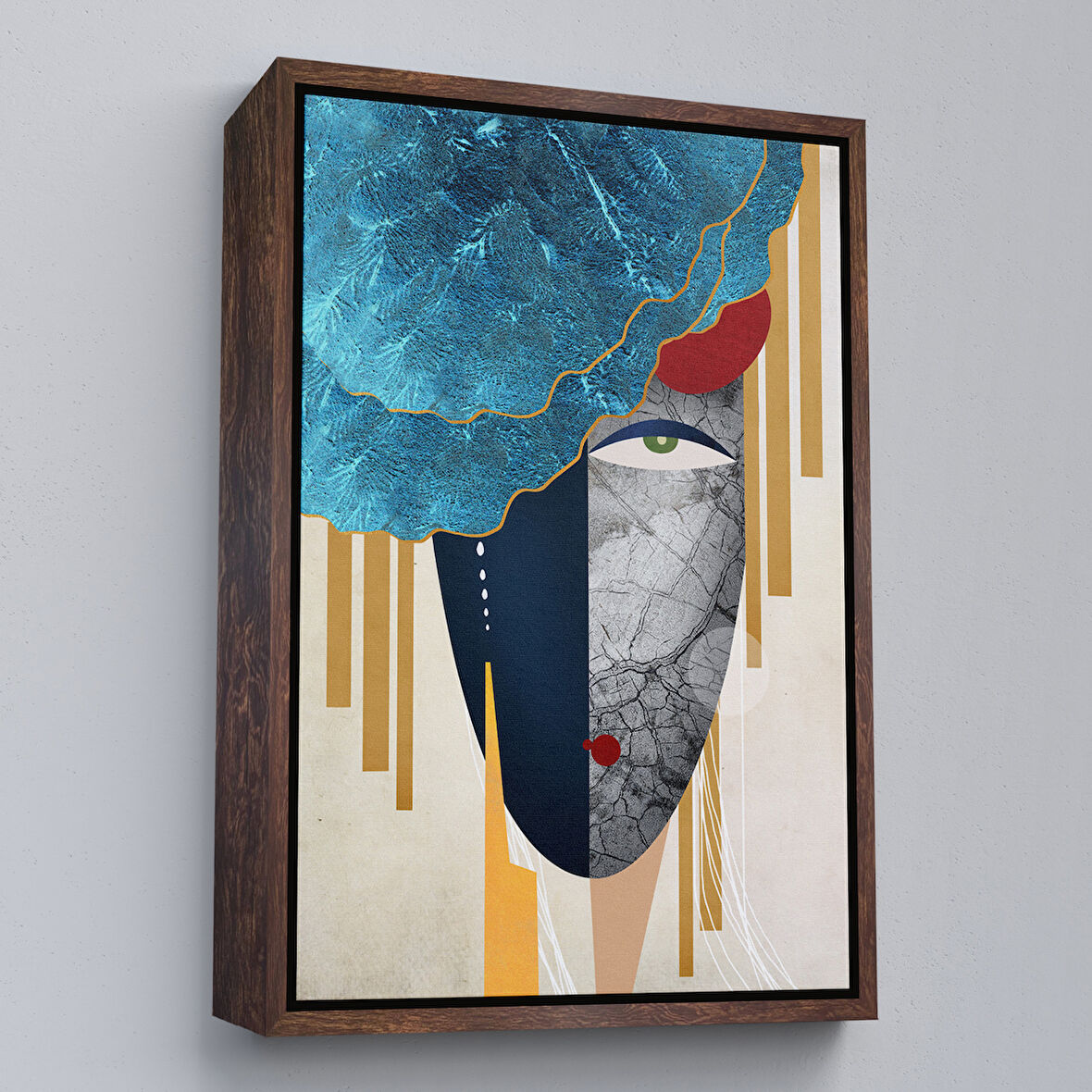 Kahverengi Çerçeveli Soyut Kadın Yüzü Tablosu