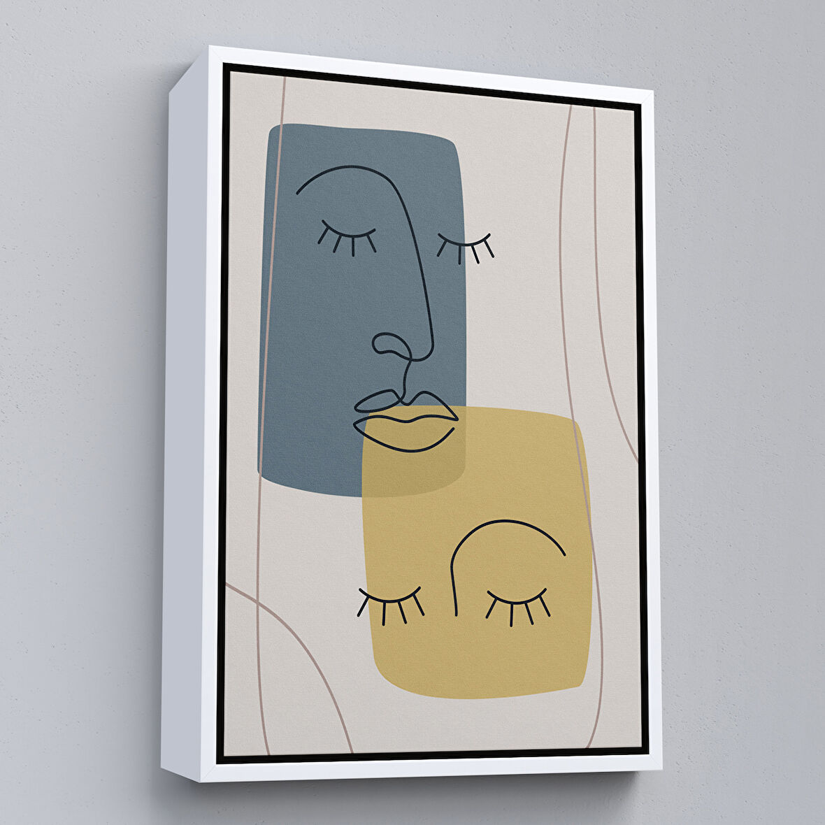 Beyaz Çerçeveli Soyut Kadın Yüzü Tablosu