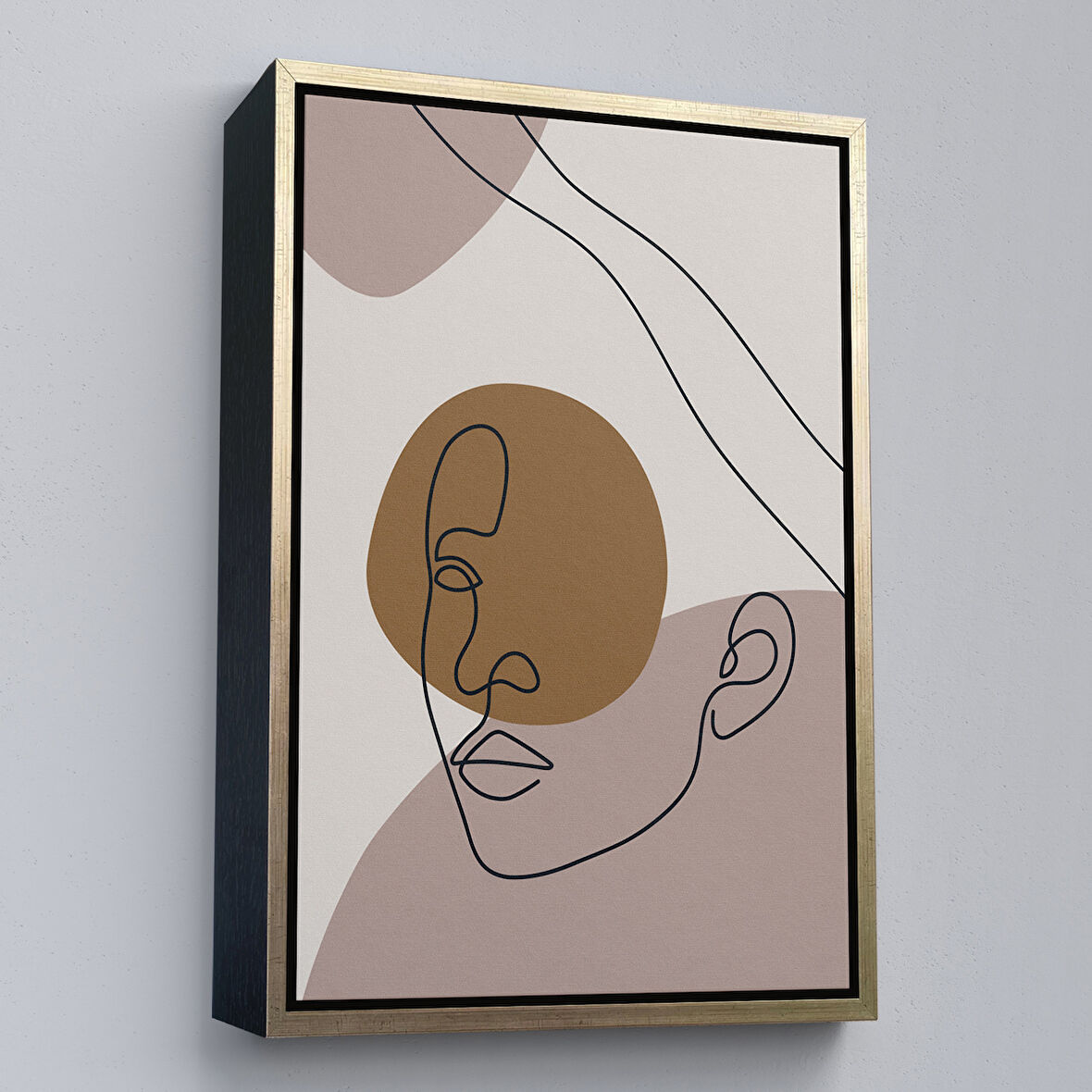 Altın Çerçeveli Soyut Kadın Yüzü Tablosu