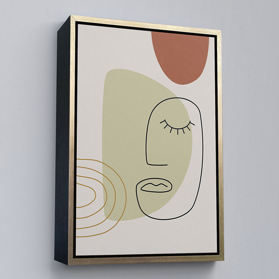 Altın Çerçeveli Soyut Kadın Yüzü Tablosu