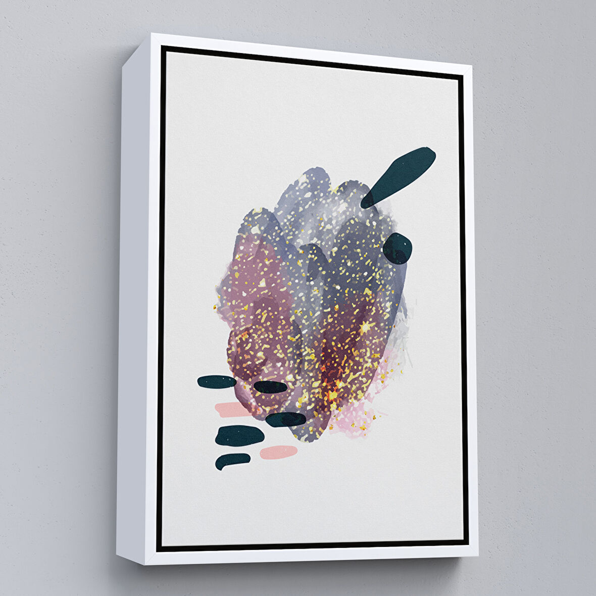 Beyaz Çerçeveli Suluboya Görünümlü Soyut Tablo