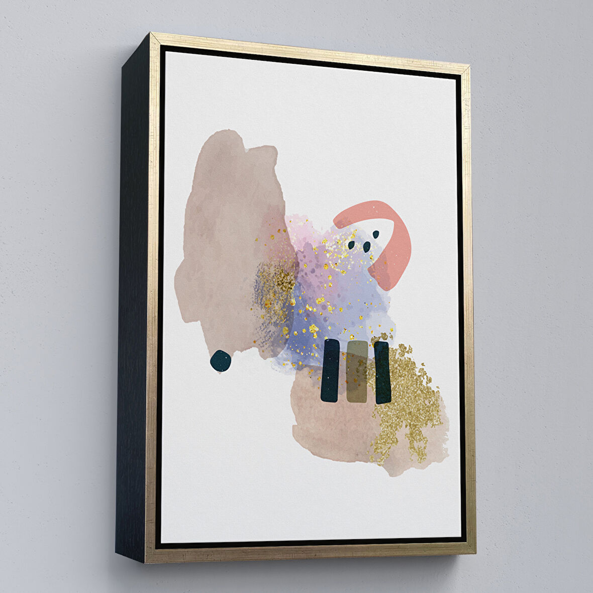 Altın Çerçeveli Suluboya Görünümlü Soyut Tablo